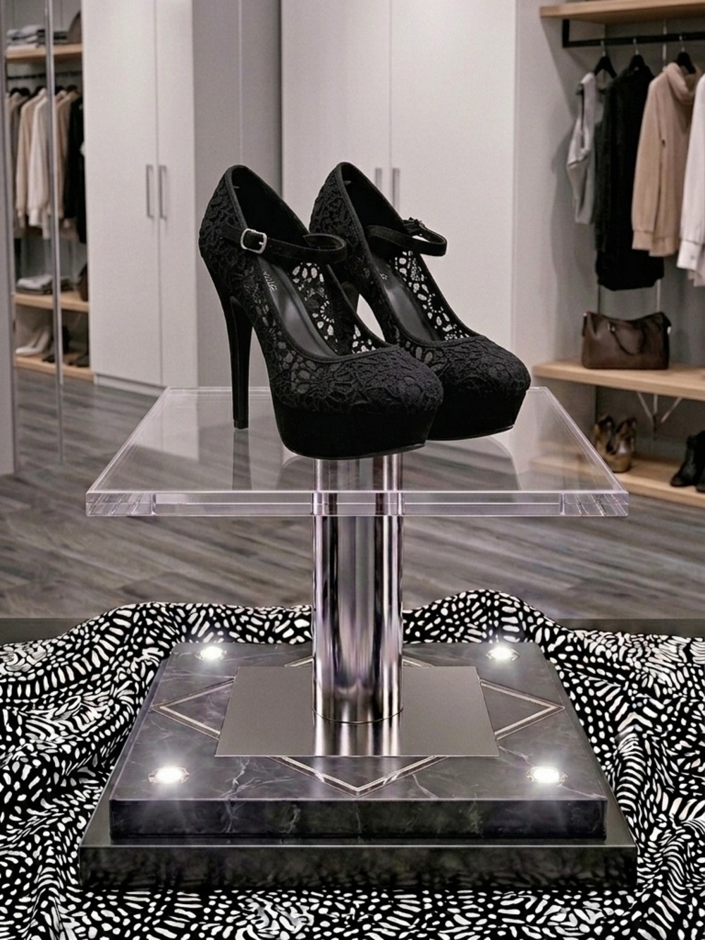 Anne Michelle Black Lace Mary Jane Platform Pumps